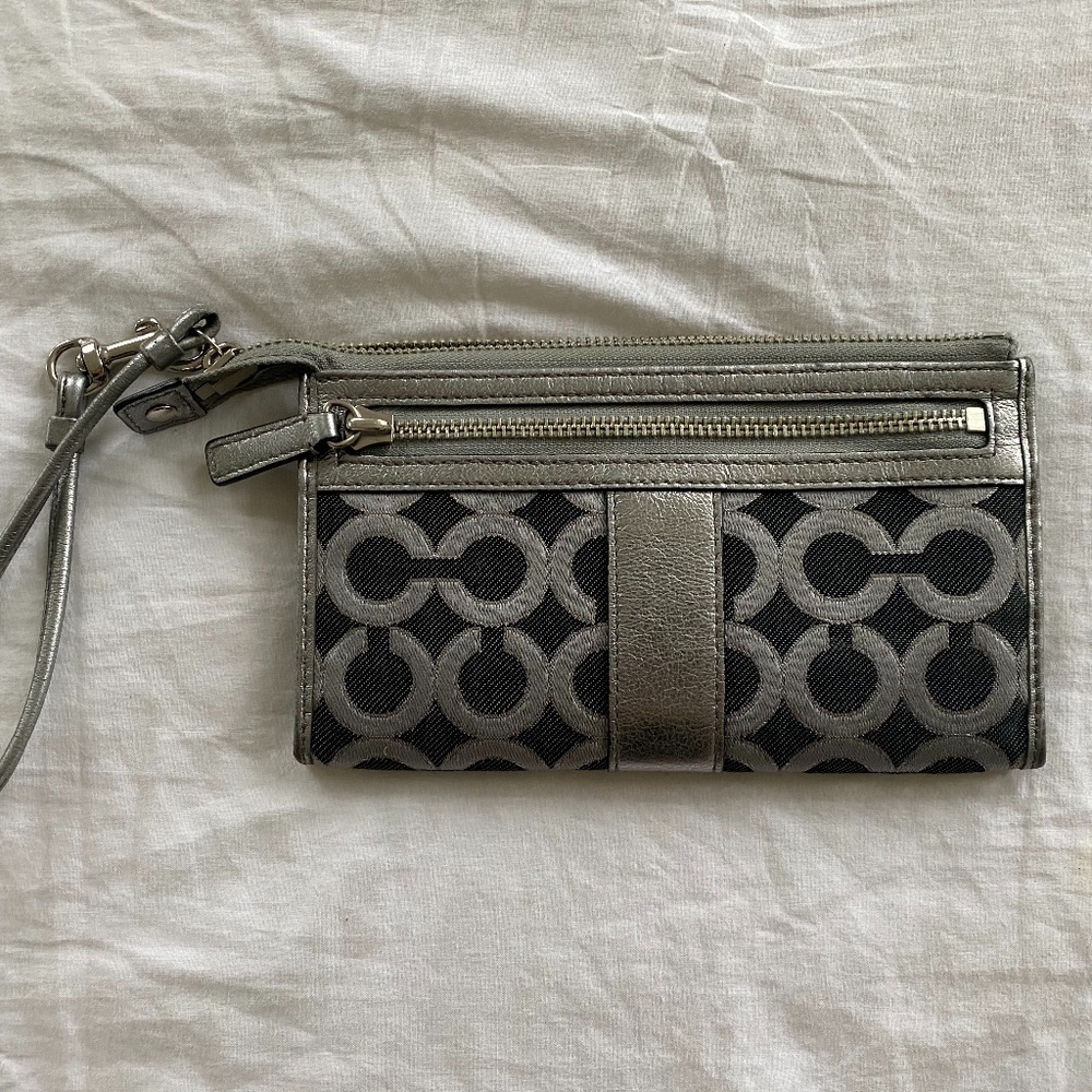 Silver/Gray Monogram Coach Wristlet